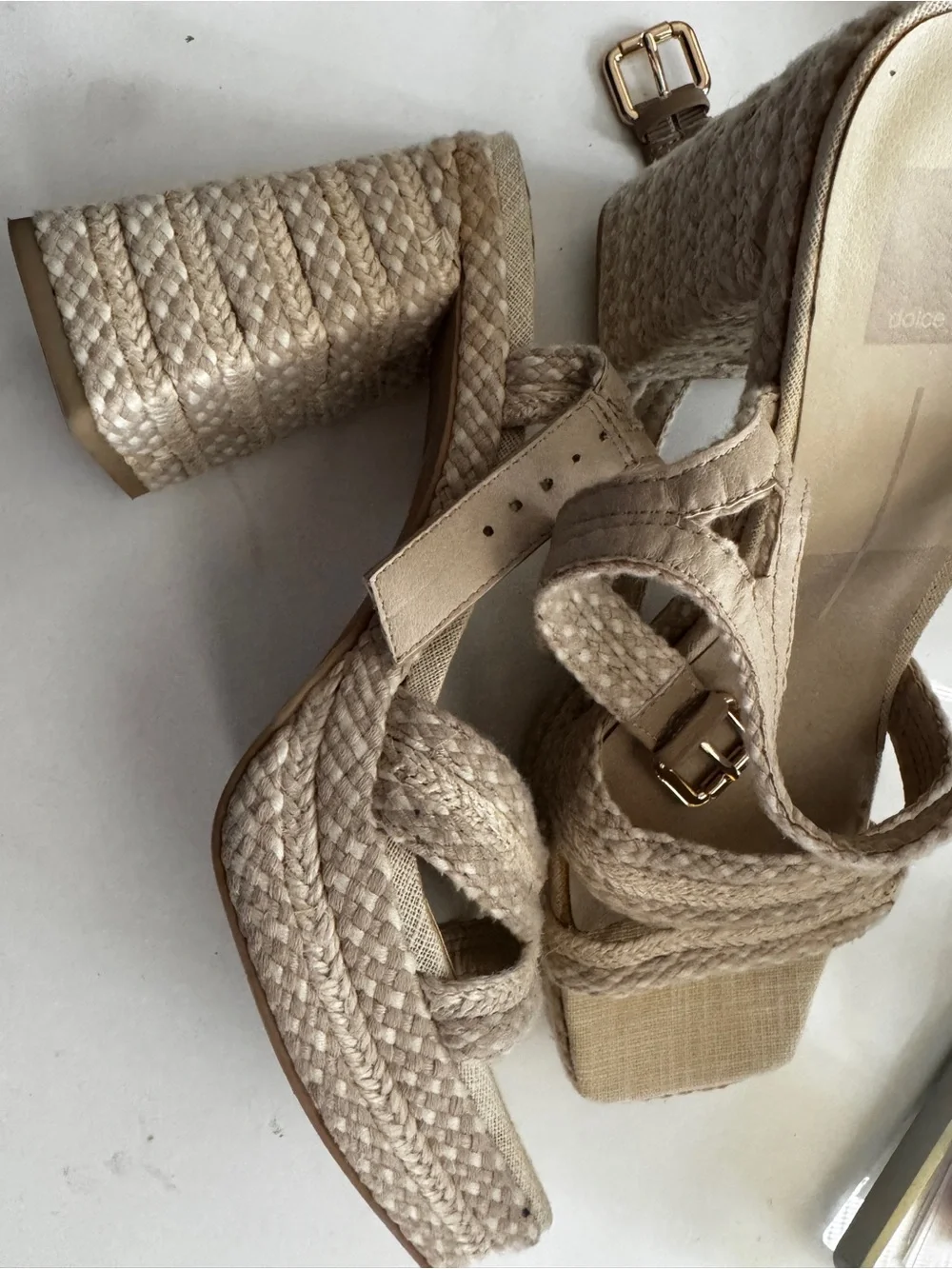 Dolce Vita Beige Braided Platform Sandals with Ankle Strap